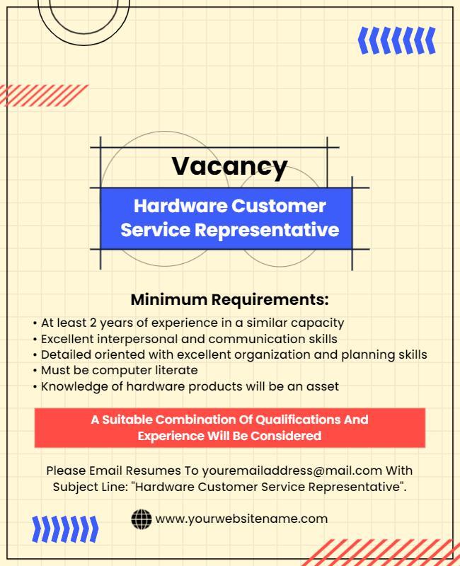 Hardware Customer Service Job Vacancy Flyer Template