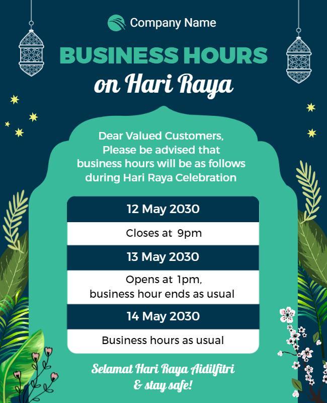 Hari Raya Celebration Business Hours Flyer Template