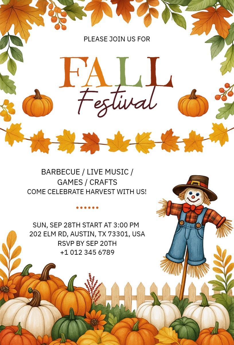 Harvest Celebration Autumn Fall Festival Invitation Template