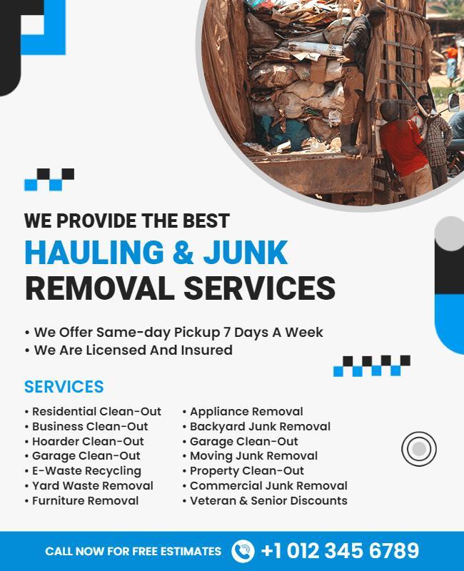 Hauling and Junk Removal Services Flyer Template