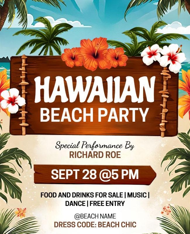 Hawaiian Beach Party Celebration Flyer Template