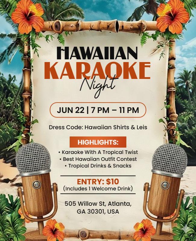 Hawaiian Karaoke Night Event Flyer Template