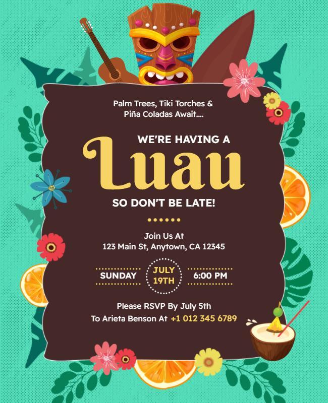 Hawaiian Luau Themed Party Flyer Template