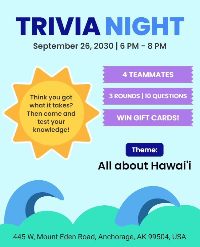 Hawaiian Theme Trivia Night Flyer Template