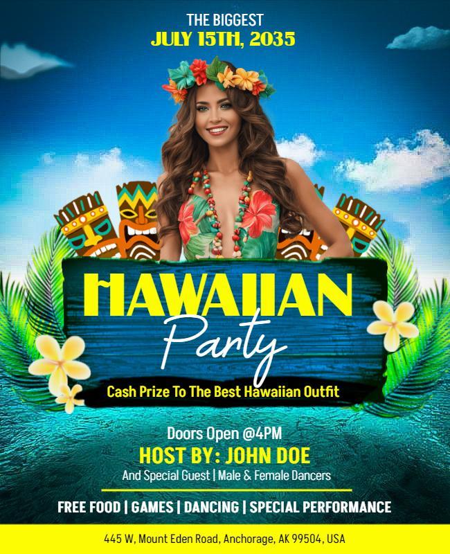 Hawaiian Themed Party Celebration Flyer Template