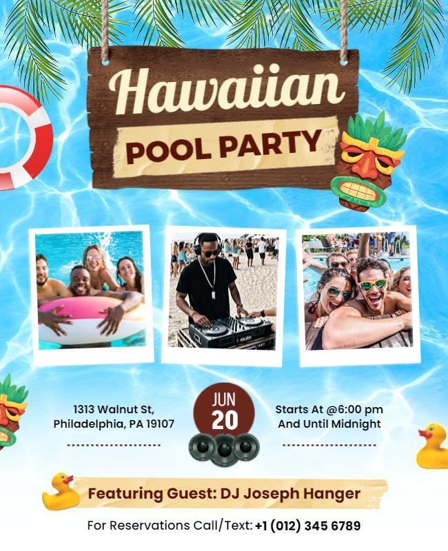 Hawaiian Themed Pool Party Flyer Template