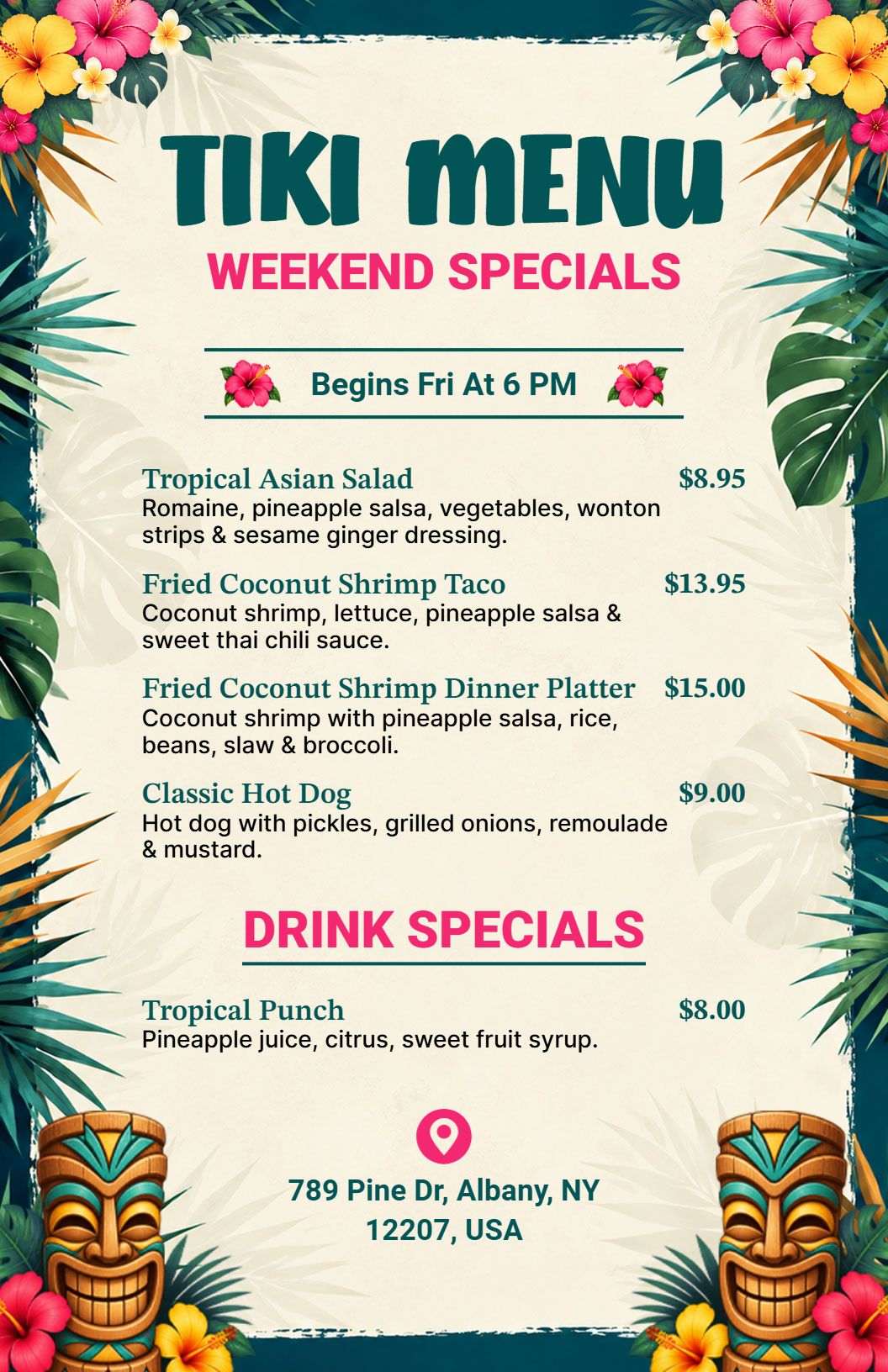 Hawaiian Tiki Vibes Colorful Weekend Specials Menu Template