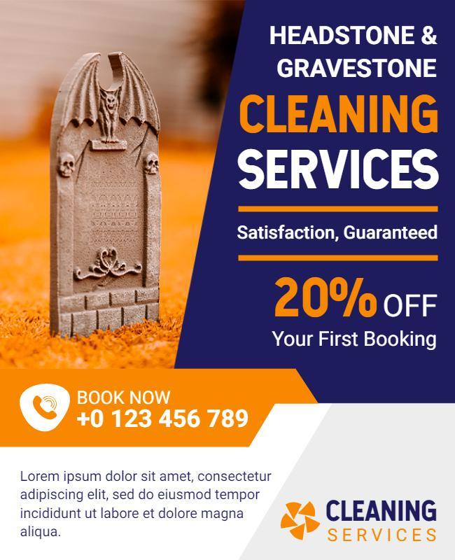 Professional Orange Headstone Cleaning Services Flyer Template