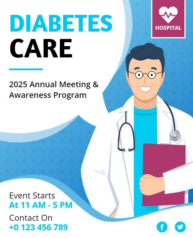 Health Awareness Blue Diabetes Care Meeting Poster Template