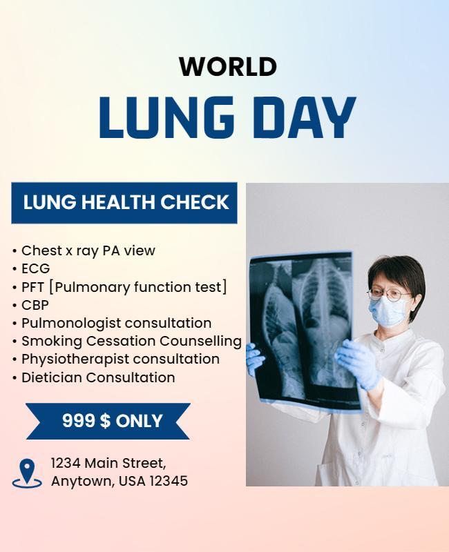 Health Awareness Blue Lung Day Check-Up Poster Template