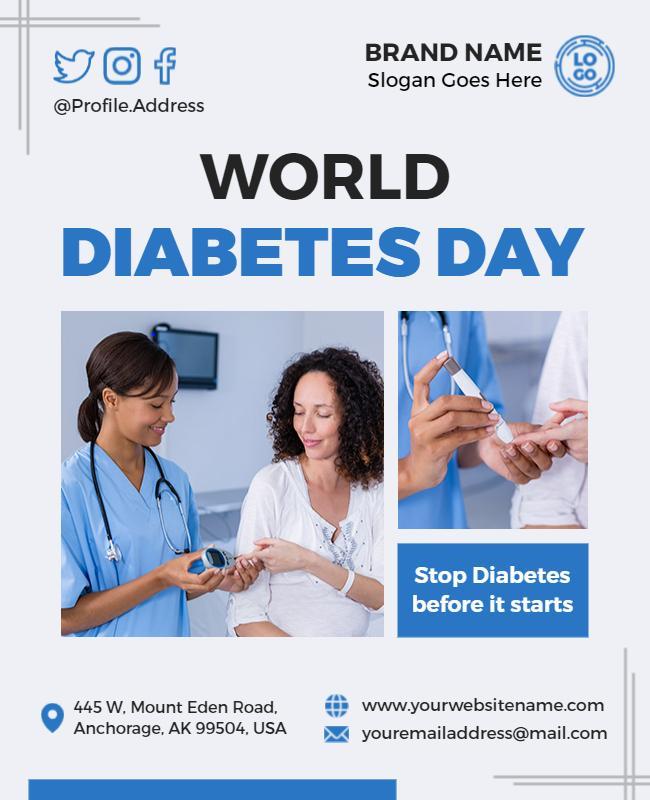 Health Awareness Blue World Diabetes Day Poster Template