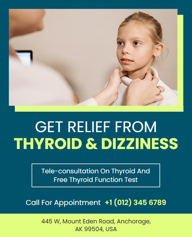 Health-Focused Teal Thyroid and Dizziness Relief Poster Template