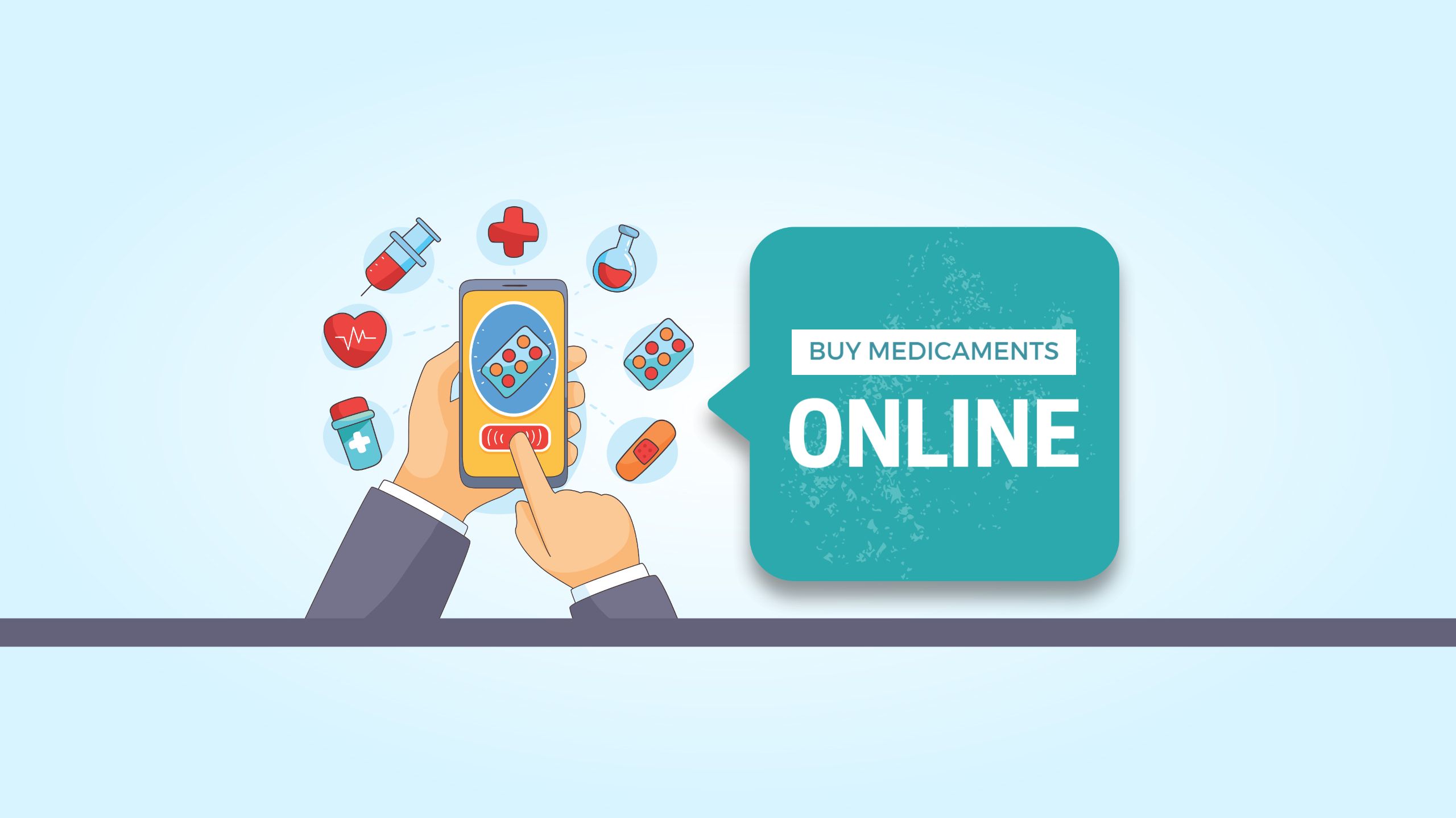 Health-Related Online Medication Shopping with Phone YouTube Banner Template