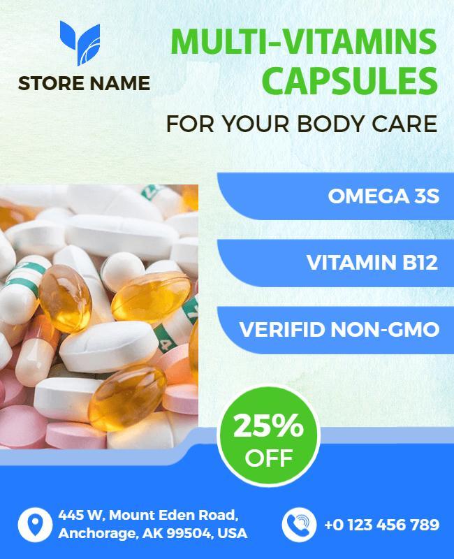 Health Supplement Multivitamin Capsules Flyer Template