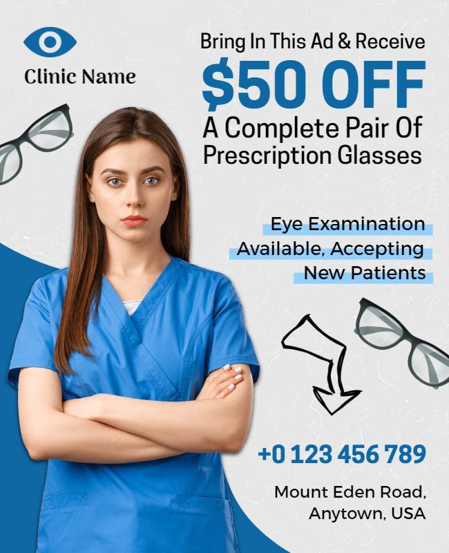 Healthcare Promotional Blue Eye Examination Discount Poster Template