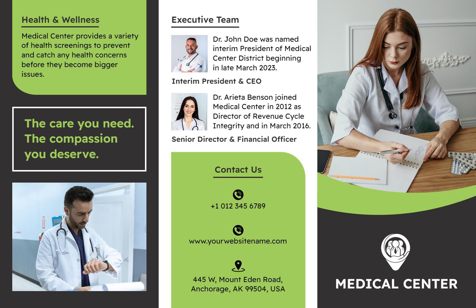 Healthcare Services and Executive Team Medical Brochure Template