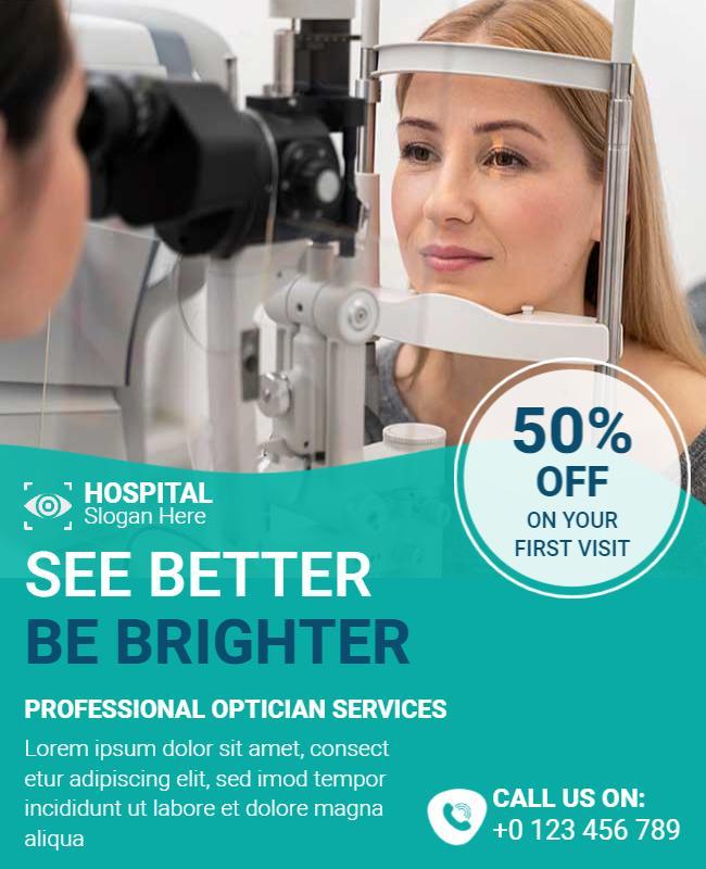Healthcare Teal Optician Services Discount Flyer Template