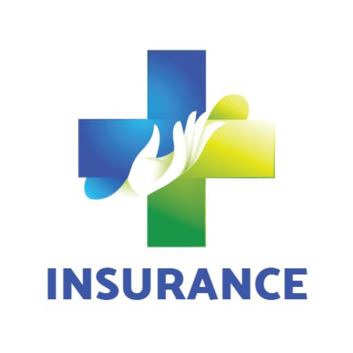 Healthy Blue and Green Insurance Design with Caring Hand Logo Template