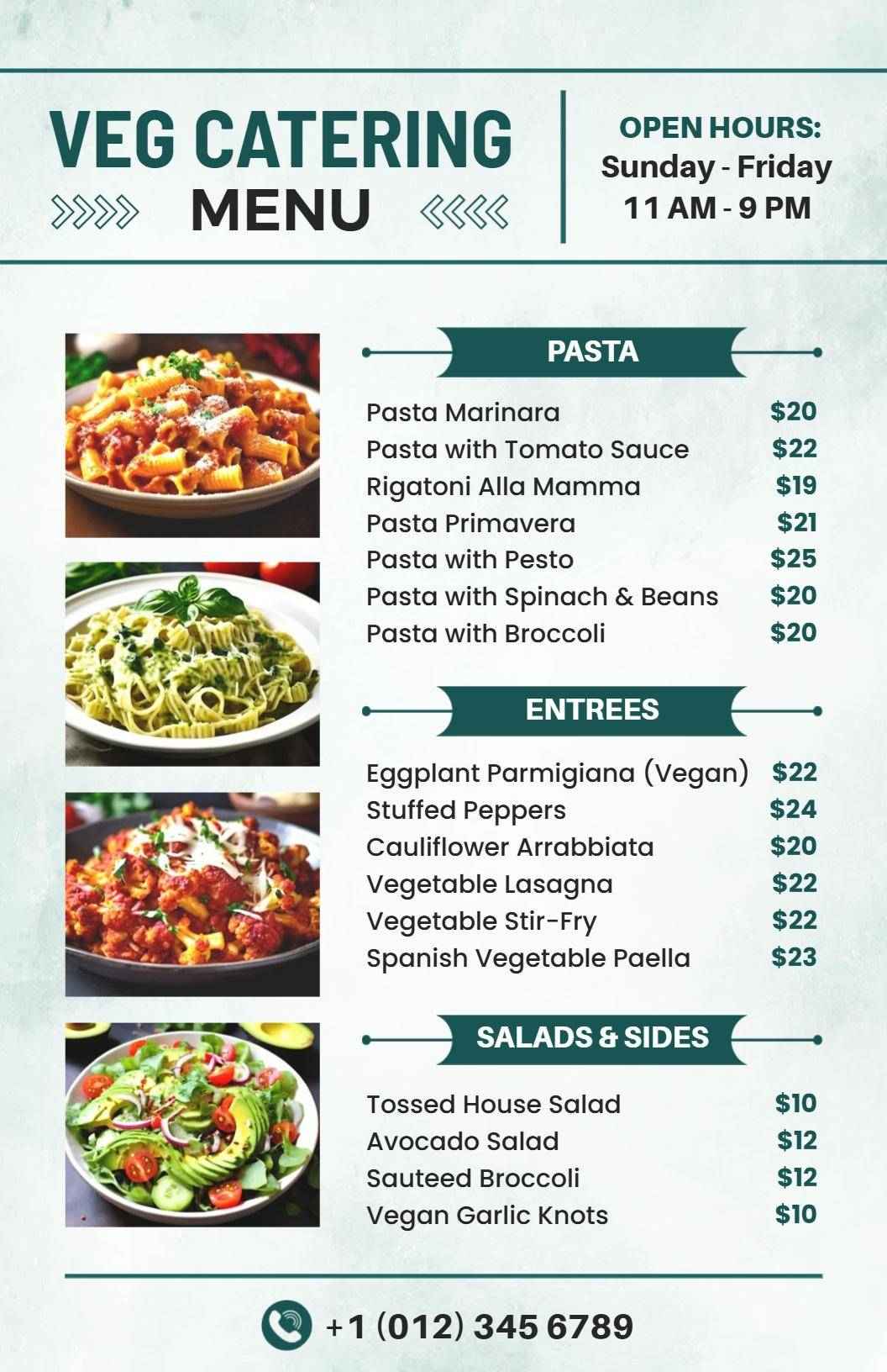 Healthy Catering Dishes Featuring Popular Pasta Options Veg Menu Template