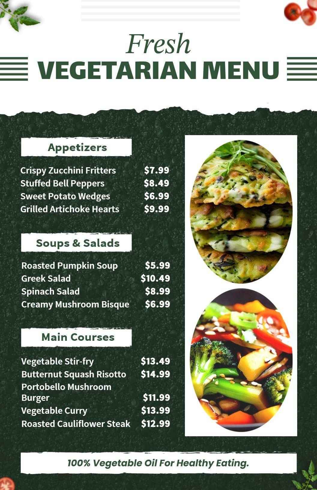 Healthy Green-Themed Vegetarian Cuisine Menu Template