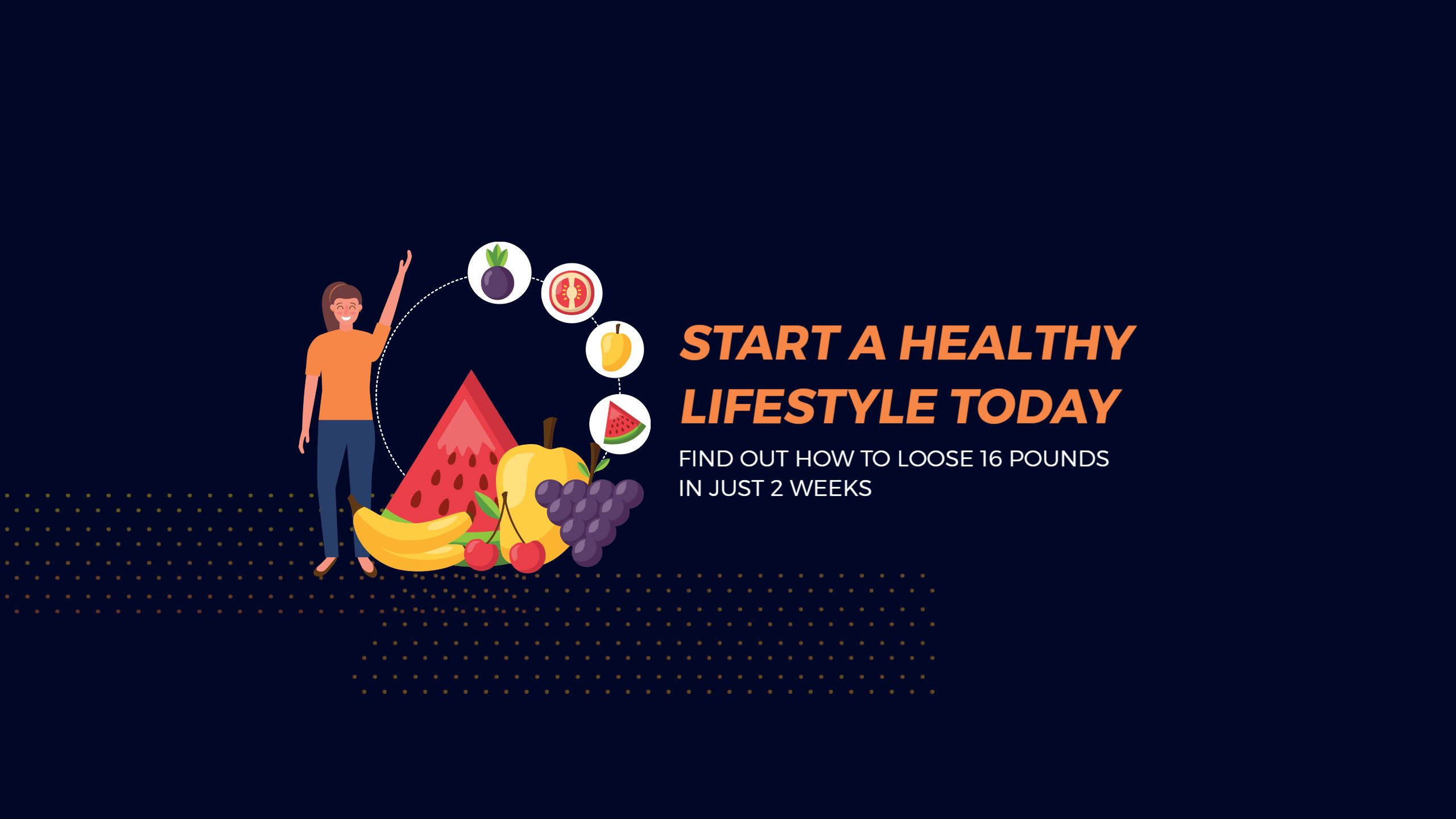 Healthy Lifestyle Tips with Colorful Fruits YouTube Banner Template
