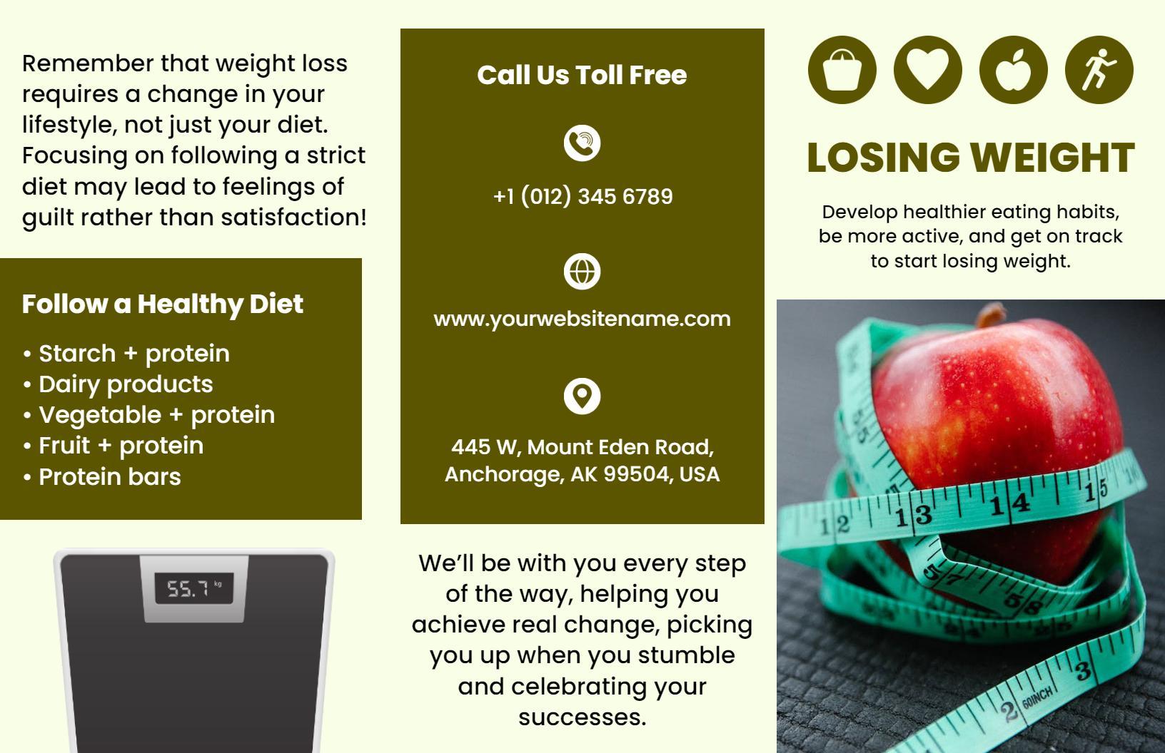 Healthy Lifestyle Weight Loss Tips and Support Brochure Template
