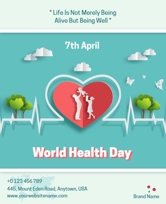 Heart-Centered Wellness Awareness for World Health Day Flyer Template