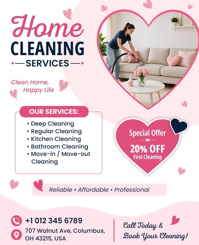 Heart Theme Home Cleaning Services Promotional Flyer Template