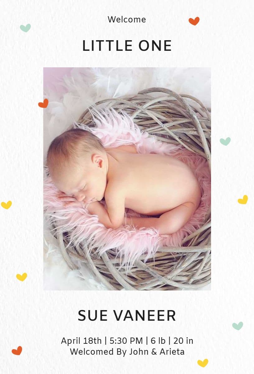 Heartfelt Baby Birth Introduction Announcement Template
