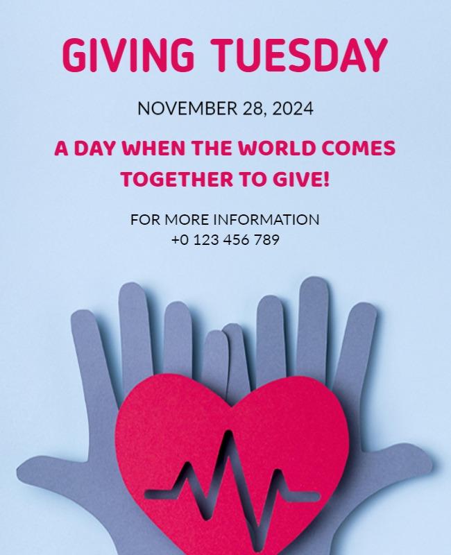 Heartfelt Blue Giving Tuesday Charity Event Poster Template