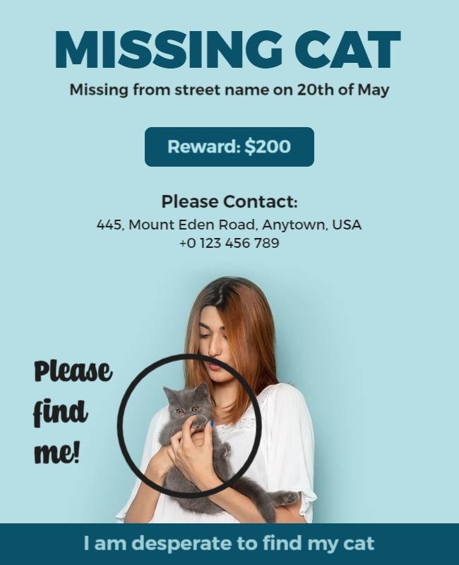 Heartfelt Call for Help Finding a Missing Cat Poster Template