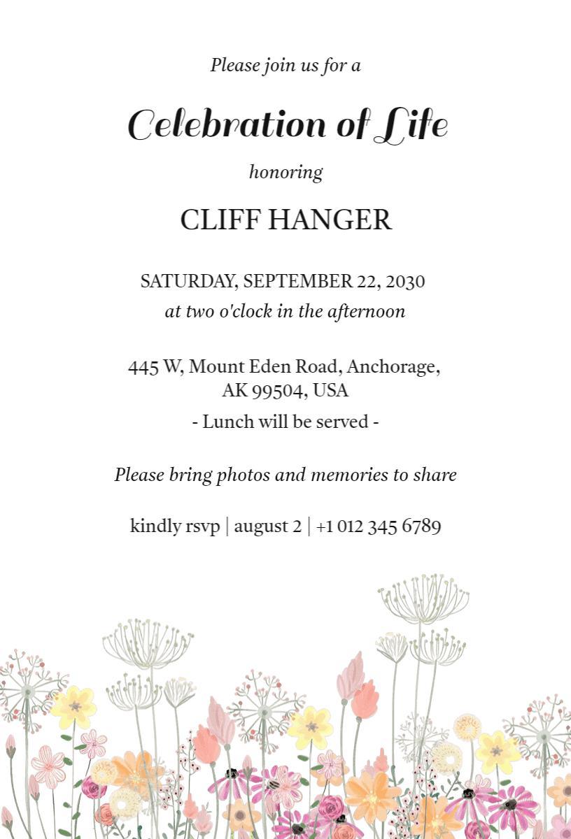 Heartfelt Floral Celebration of Life Memorial Invitation Template