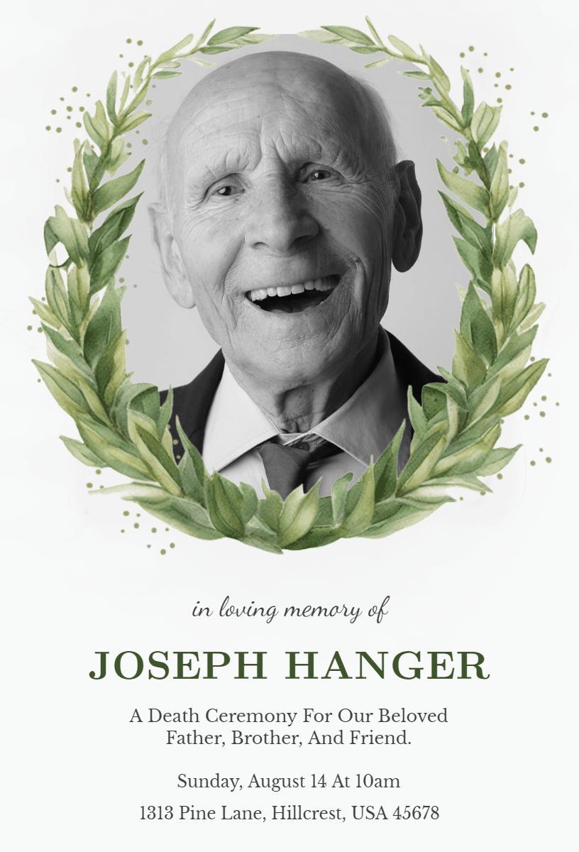 Heartfelt Greenery Memorial Celebration Invitation Template