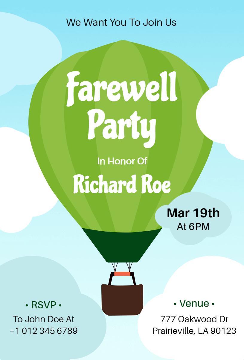 Heartfelt Hot Air Balloon Farewell Celebration Invitation Template