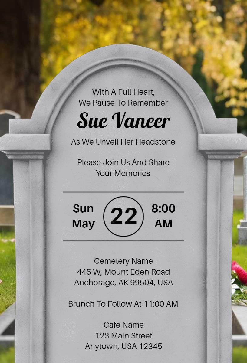 Heartfelt Memorial Headstone Unveiling Ceremony Invitation Template