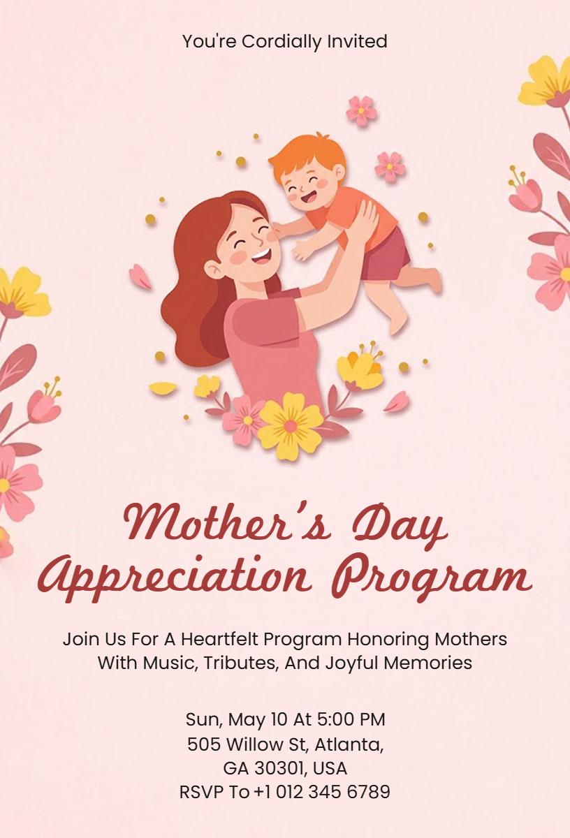 Heartfelt Mother's Day Appreciation Program Invitation Template