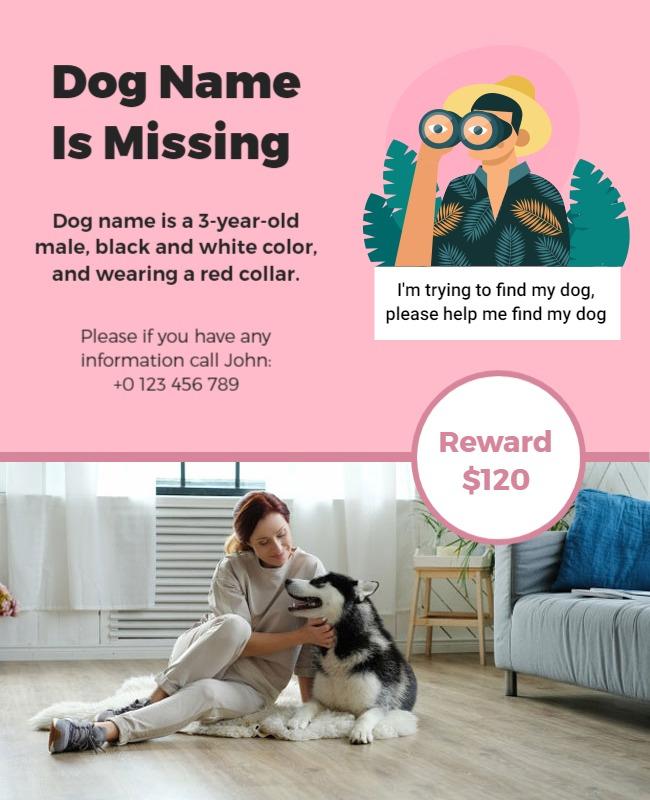 Heartfelt Pet Missing Announcement with Reward Poster Template
