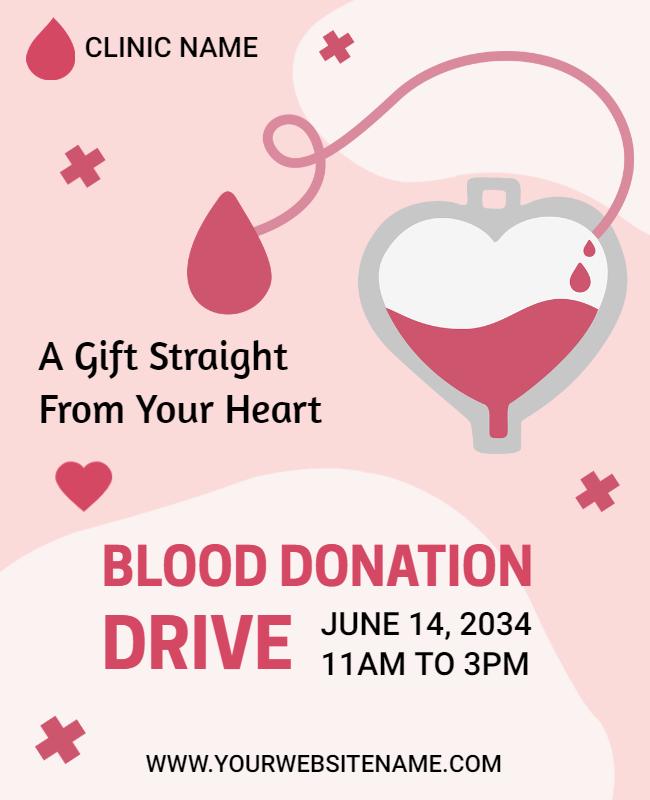 Heartfelt Pink Blood Donation Drive Poster Template