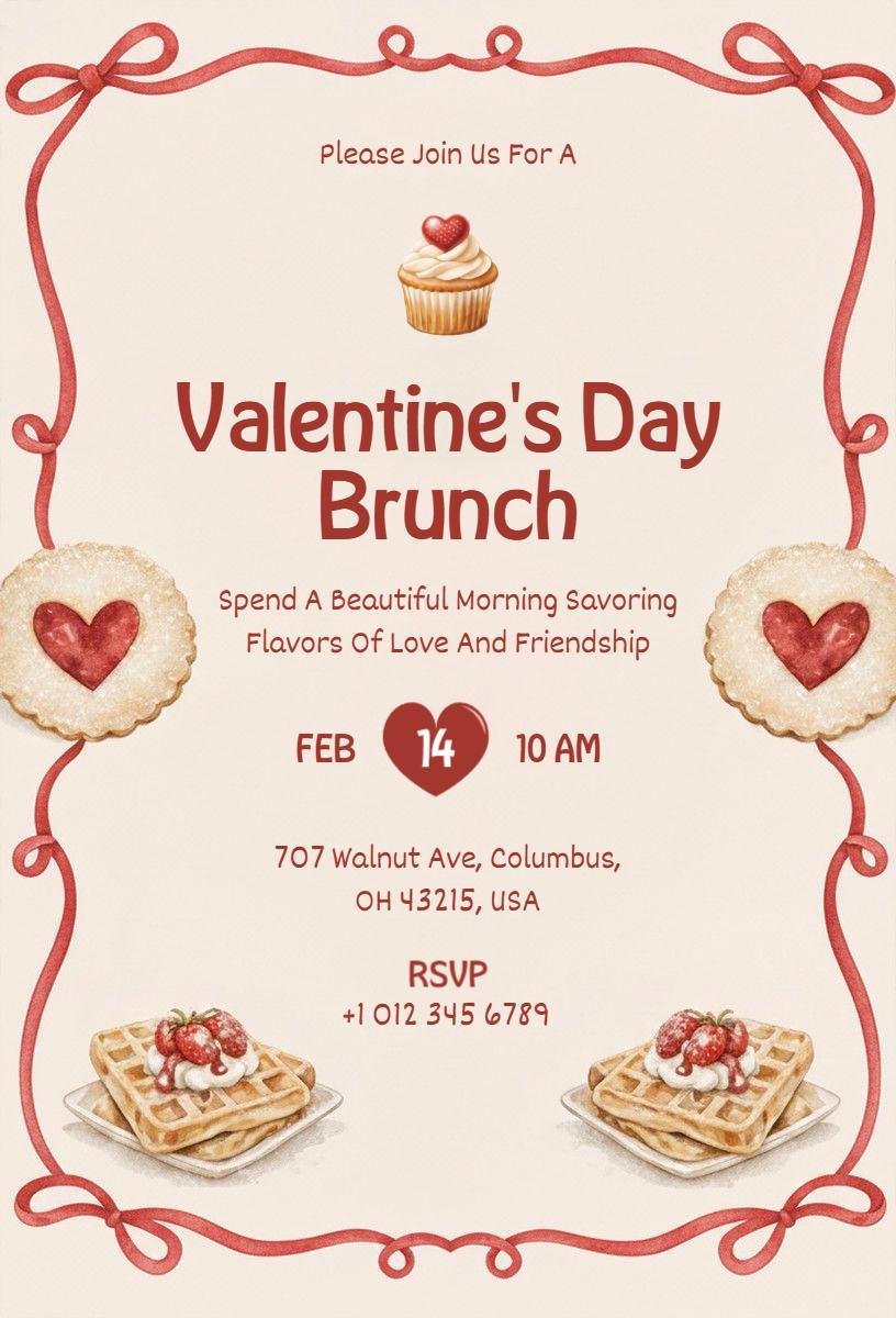 Heartfelt Valentine's Day Brunch Celebration Invitation Template