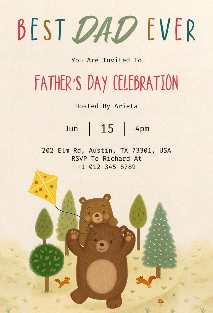 Heartwarming Bear Theme Father's Day Celebration Invitation Template