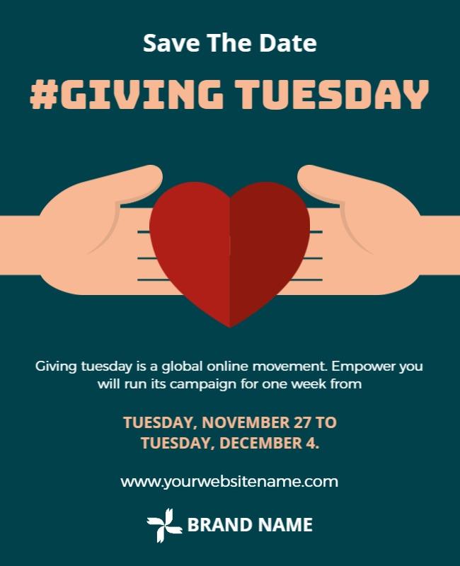 Heartwarming Green Giving Tuesday Fundraising Campaign Poster Template
