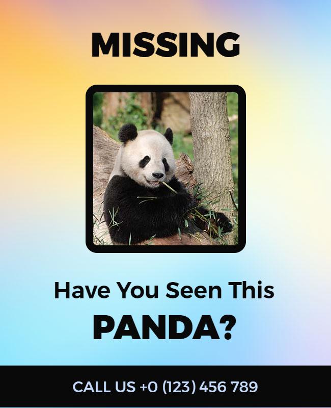 Heartwarming Missing Panda Alert Flyer Template