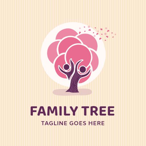 Heartwarming Pink Family Tree Symbolizing Togetherness Logo Template