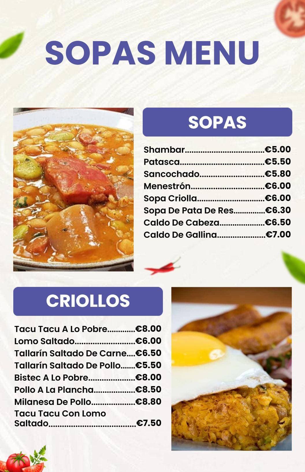 Hearty And Traditional Peruvian Soup Dishes Soup Menu Template