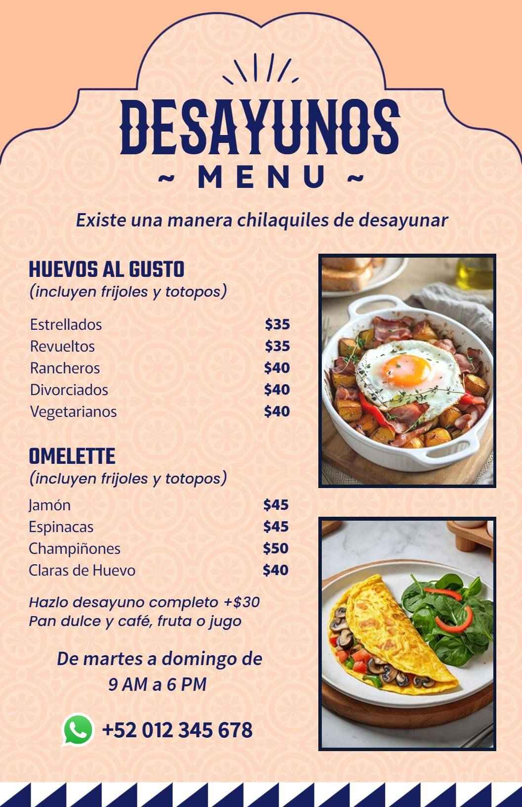 Hearty Breakfast Dishes with Flavorful Ingredients Breakfast Menu Template