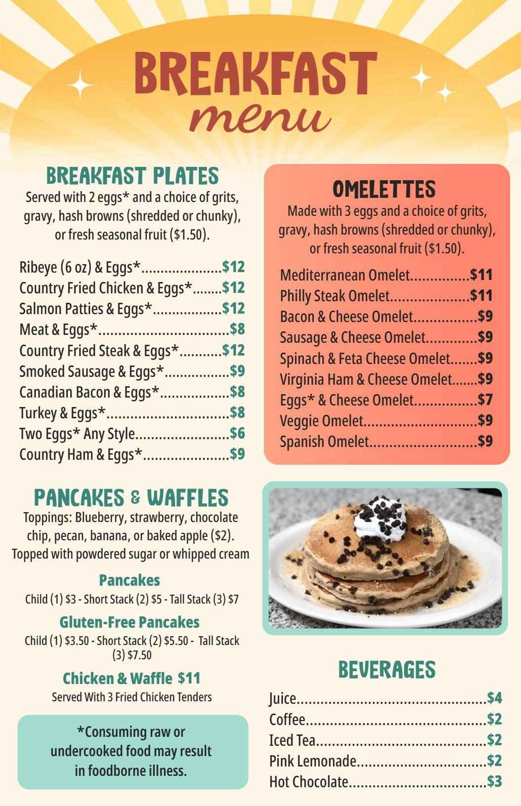 Hearty Breakfast Plates and Omelettes with Tasty Sides Breakfast Menu Template