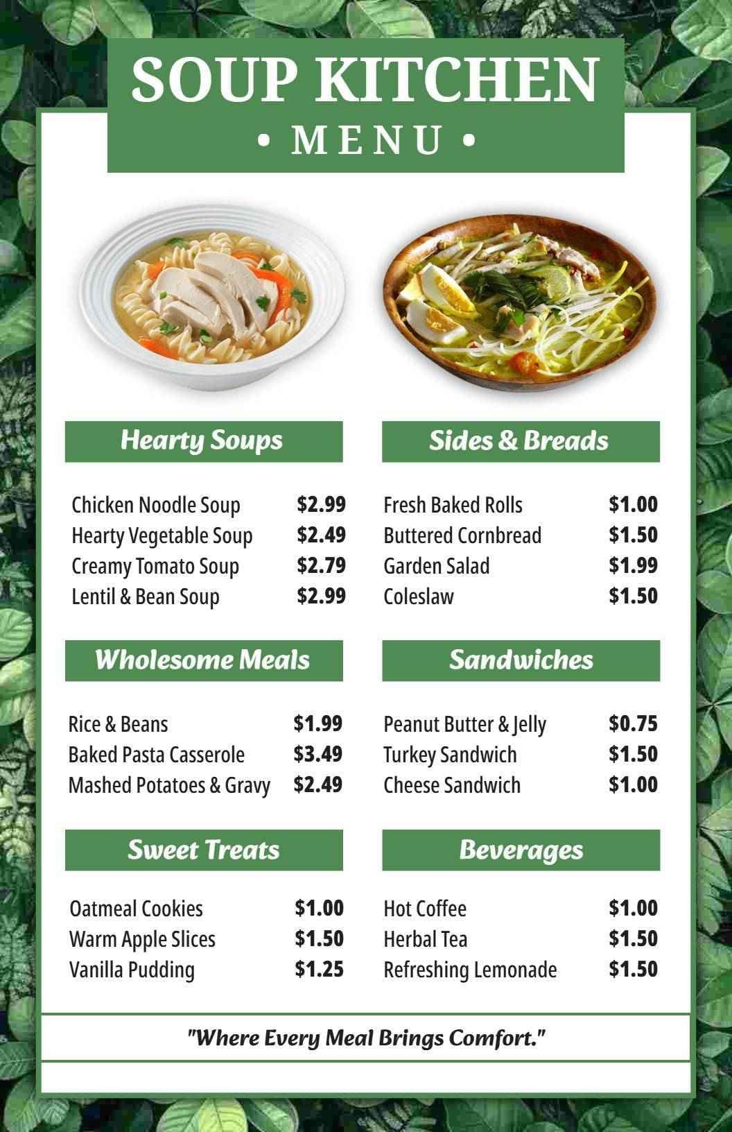 Hearty Chicken and Vegetable Soups for Comforting Meals Soup Menu Template