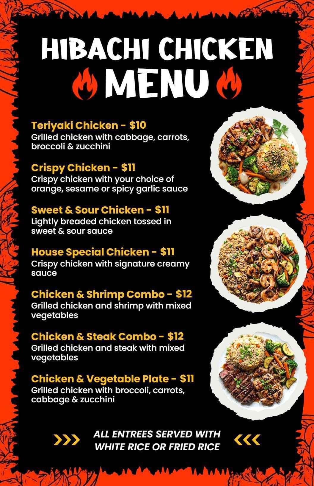 Hearty Hibachi Chicken and Shrimp Combo Specials Menu Template