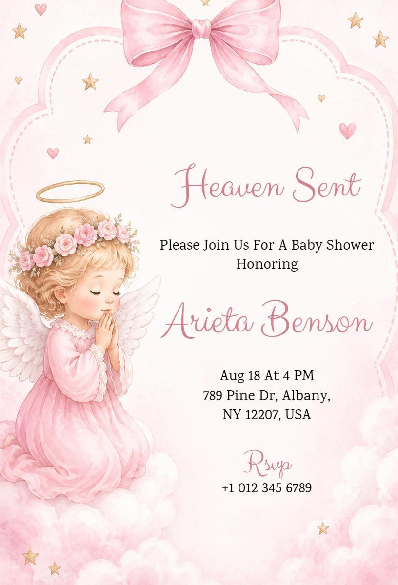 Heaven Sent Angelic Baby Shower Celebration Invitation Template