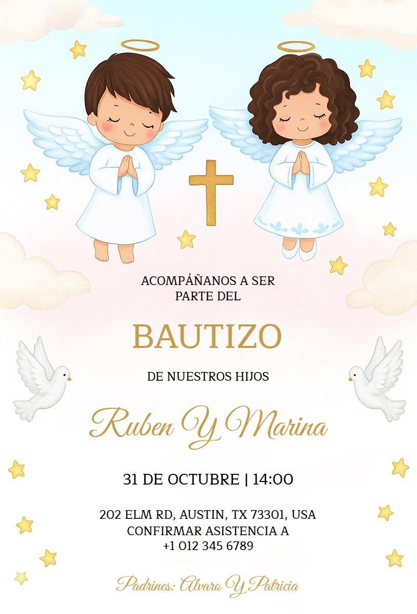 Heavenly Angelic Baptism Celebration Invitation Template